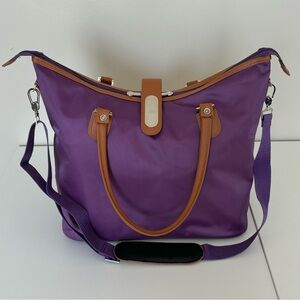 Joy Mangano Travel Ease Large Zip Tote Weekender Light Chic Detach Strap Purple